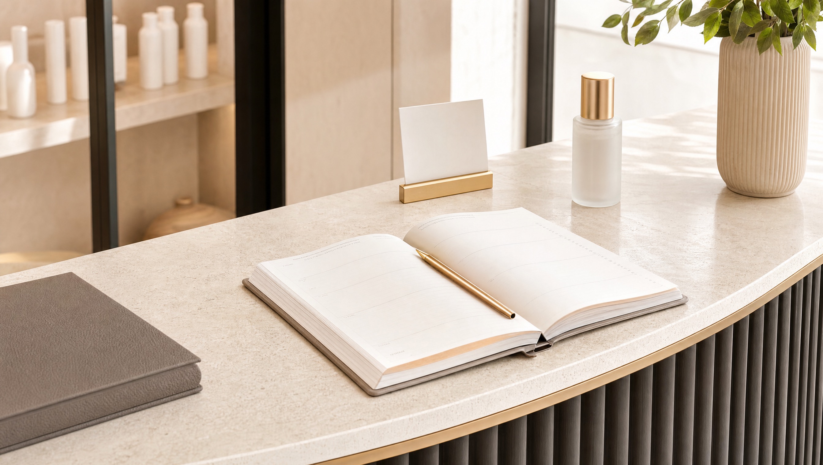 Salon owner reviewing price menu at reception desk — Beauty by Foundry guide to salon pricing strategy UK